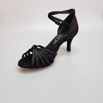 Load image into Gallery viewer, Patty QB (28QB) - Scarpa da Ballo Basica da Donna in Raso Nero Nodino con 6 Fascette e Cinturino Doppio sulla Caviglia Tacco Basso a Spillo Largo
