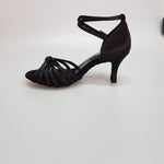 Load image into Gallery viewer, Patty QB (28QB) - Scarpa da Ballo Basica da Donna in Raso Nero Nodino con 6 Fascette e Cinturino Doppio sulla Caviglia Tacco Basso a Spillo Largo
