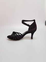 Load image into Gallery viewer, Patty QB (28QB) - Scarpa da Ballo Basica da Donna in Raso Nero Nodino con 6 Fascette e Cinturino Doppio sulla Caviglia Tacco Basso a Spillo Largo
