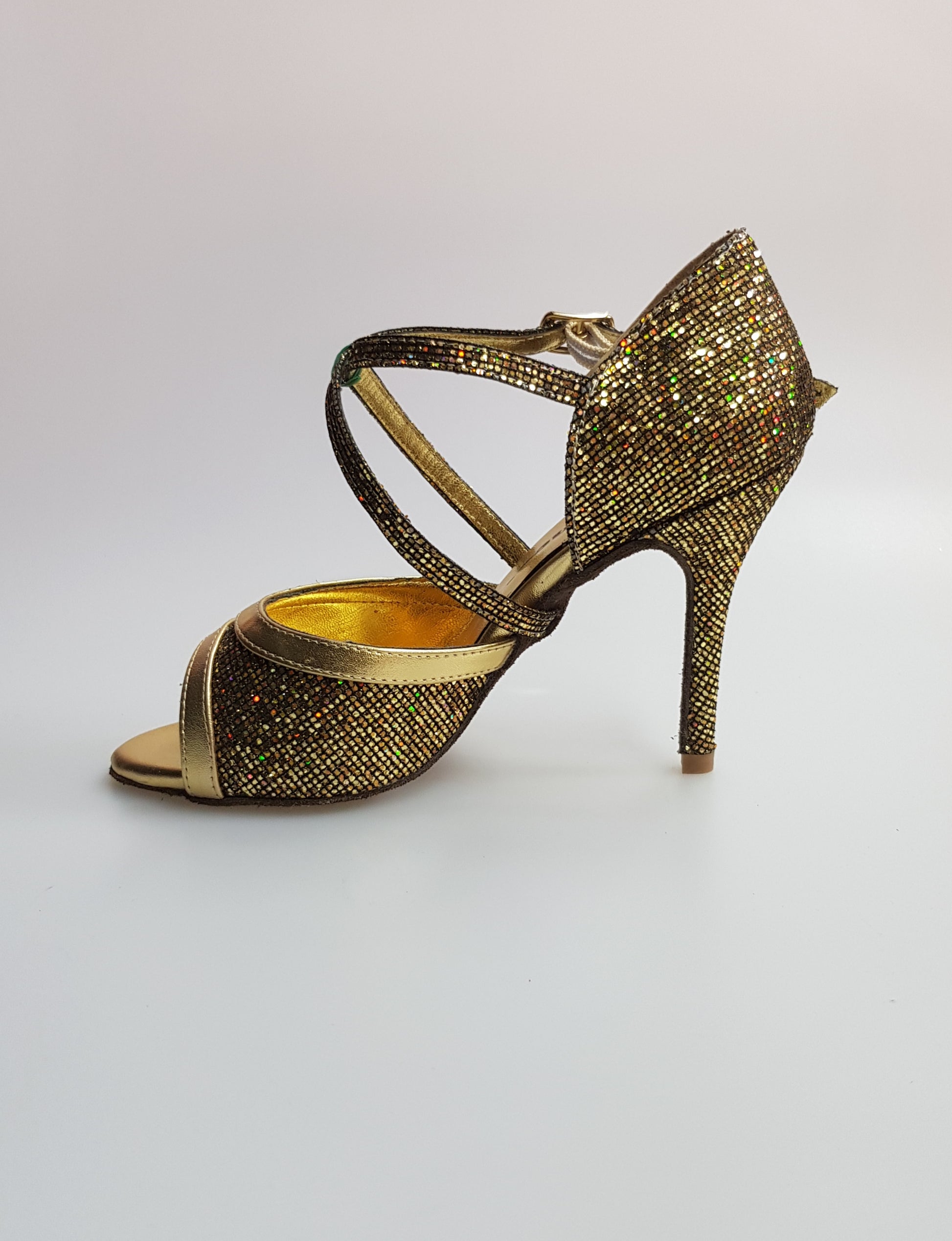 Sandalo donna Wendi/BO-N Wish Dance Shop in pelle e dettagli oro, stile elegante con suola in boreale oro.