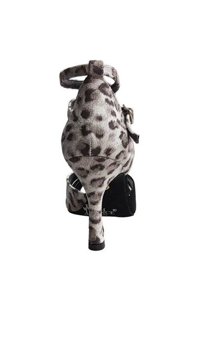 Sandalo donna Wish Dance Shop Elison QB 32QB NA in tessuto maculato grigio e camoscio nero, vista frontale.