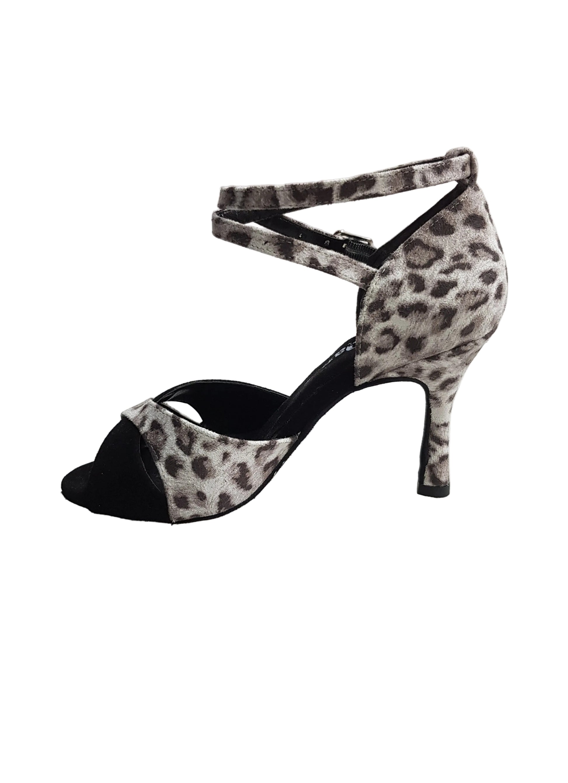 Sandalo donna Wish Dance Shop Elison QB 32QB NA in tessuto maculato grigio e camoscio nero, dettaglio elegante e confortevole