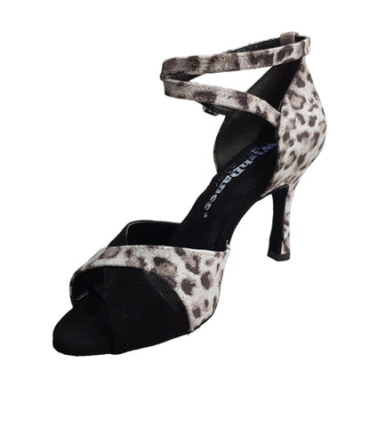 Sandalo donna Wish Dance Shop Elison QB 32QB NA in tessuto maculato grigio e camoscio nero, dettaglio di design elegante