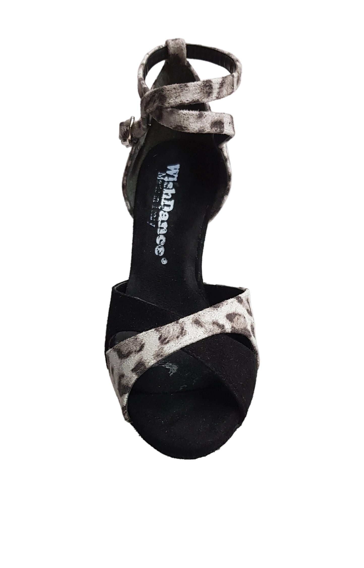 Sandalo da donna Wish Dance Shop Elison QB 32QB NA in tessuto maculato grigio e camoscio nero, con cinturino e suola in gomma