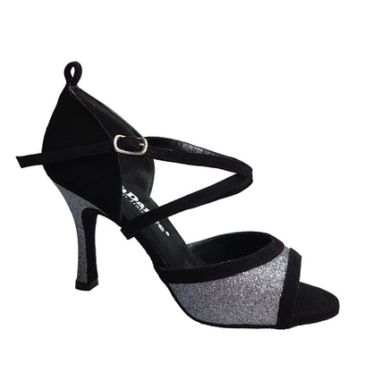 Sandalo donna Wendi/BO-N in camoscio nero e glitter grigio carbonio, modello del 2016, di Wish Dance Shop.
