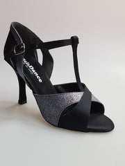Load image into Gallery viewer, 32QTN (1100) - Women&#39;s Shoe in Black Satin Silk and Carbon gray Glitter

