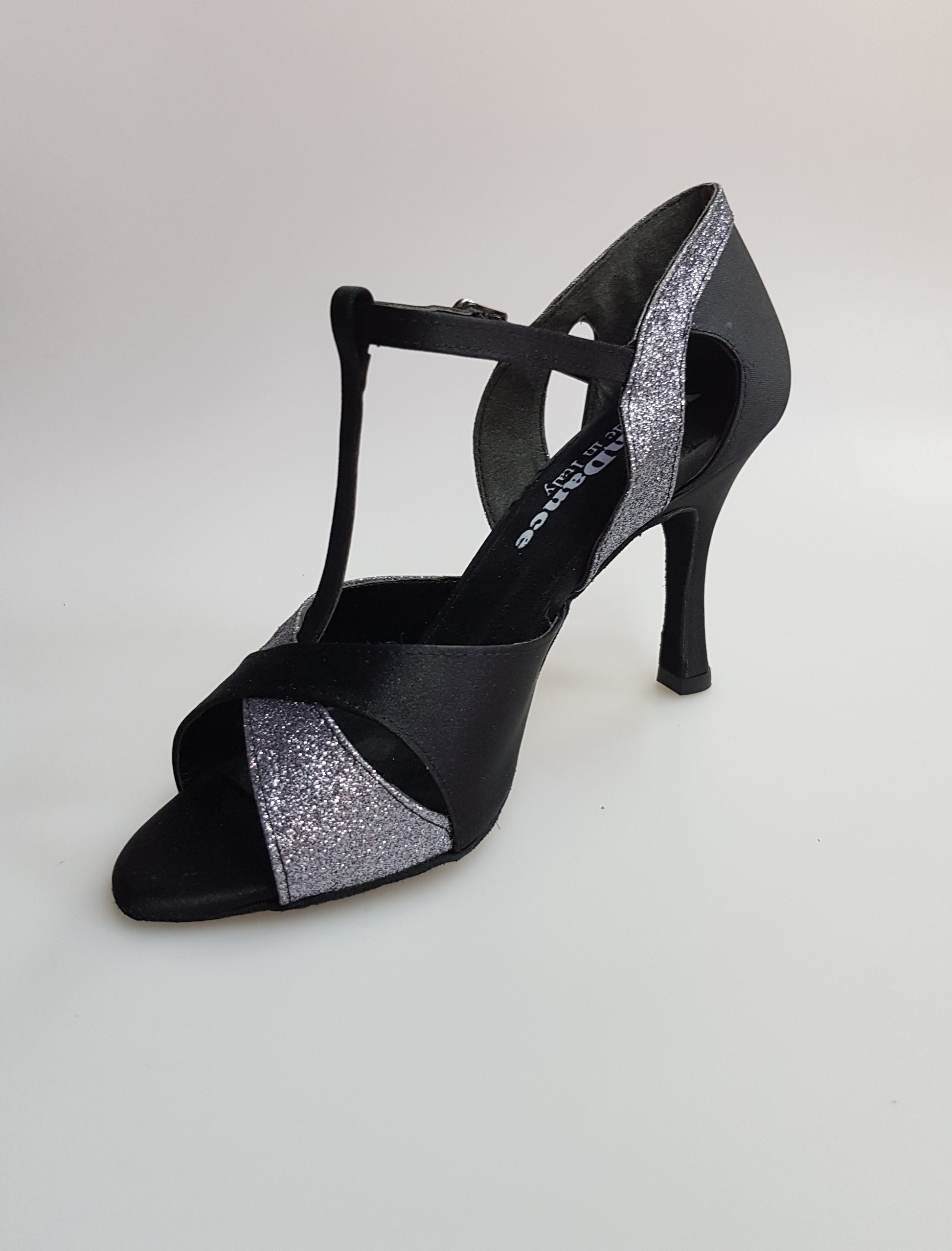 Scarpa da donna Wish Dance Shop 32QTN (1100) in raso di seta nero con dettagli glitter grigio carbonio, elegante e raffinata