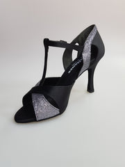 Load image into Gallery viewer, 32QTN (1100) - Women&#39;s Shoe in Black Satin Silk and Carbon gray Glitter
