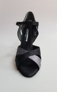 32QTN (1100) - Women's Shoe in Black Satin Silk and Carbon gray Glitter