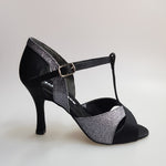 Carica immagine nella Galleria, 32QTN (1100) - Scarpa da Donna Raso Seta Nero e Glitter grigio carbon
