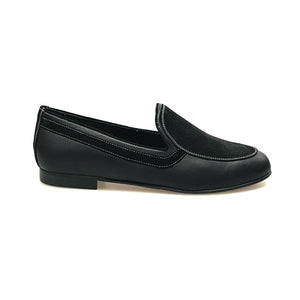 ROMEO (800K) - Mocassino Pelle Nera Camoscio Nero cuciture bianche Foderato in Pelle Nera
