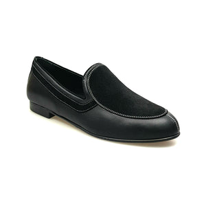 ROMEO (800K) - Mocassino Pelle Nera Camoscio Nero cuciture bianche Foderato in Pelle Nera