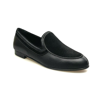 ROMEO (800K) - Mocassino Pelle Nera Camoscio Nero cuciture bianche Foderato in Pelle Nera