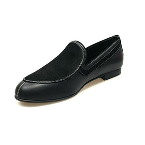 ROMEO (800K) - Mocassino Pelle Nera Camoscio Nero cuciture bianche Foderato in Pelle Nera