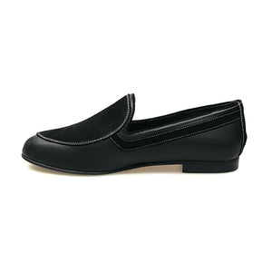 ROMEO (800K) - Mocassino Pelle Nera Camoscio Nero cuciture bianche Foderato in Pelle Nera