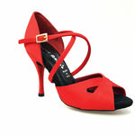 Load image into Gallery viewer, Ely QC (32QC) - Scarpa Basica Da donna in Raso Seta Rosso con Cuscino memorex Cinturino Incrociato sul Collo Piede e Tacco a Spillo
