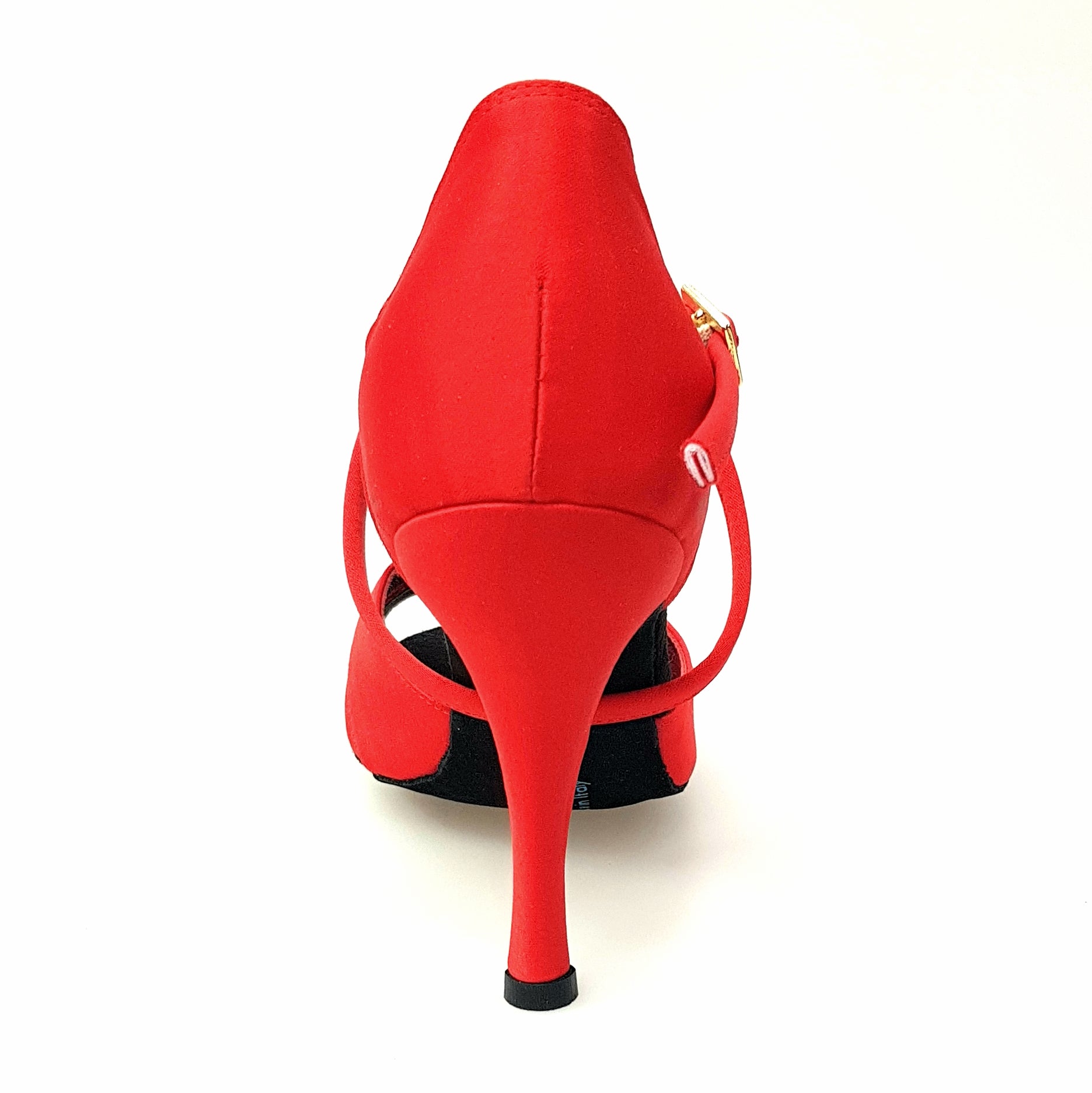Scarpa basic da donna Ely QC in raso seta rosso con cinturino incrociato, tacco a spillo e cuscino memorex.