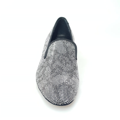 Scarpa da uomo Zeus MS20 in camoscio blu notte con borchiette silver e disegno pyton, forma lunga, Wish Dance Shop