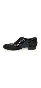 Adone (MS14) - Lace-up Dovetail Mod. Oxford Brogue Shoe in Suede and Black Patent Round Shape