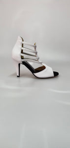 Withe Angel (460PW) - Woman's Sandal in genuine White Leather, white elastic and stiletto heel in Genuine White Leather