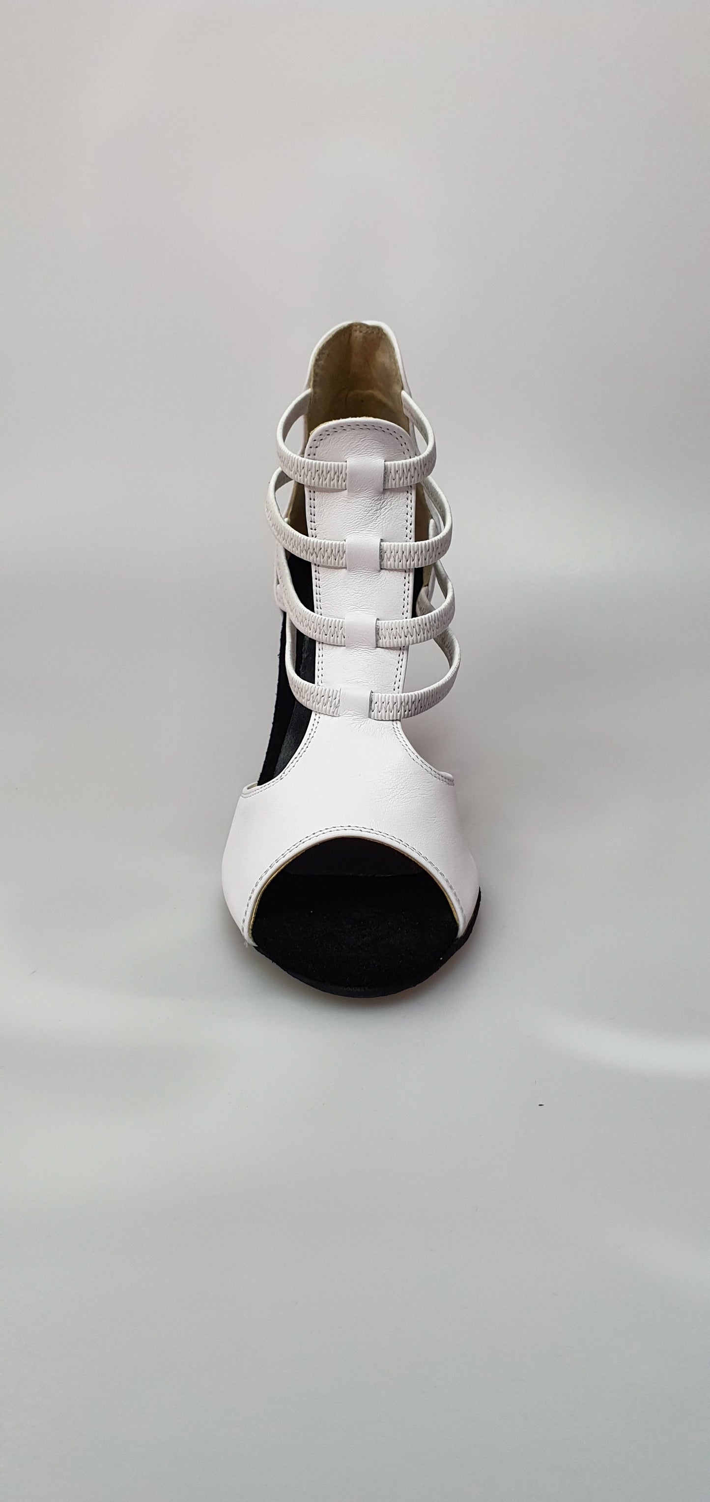 Sandalo da donna WhiteAngel 460PW in vera pelle bianca con elastici e tacco a spillo in pelle bianca, scarpa elegante.
