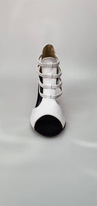 Withe Angel (460PW) - Woman's Sandal in genuine White Leather, white elastic and stiletto heel in Genuine White Leather