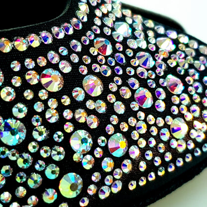 Sandalo donna Miriam Temptation Plus Wish Dance Shop in raso seta nero con Swarovski, tacco alto e plateau.