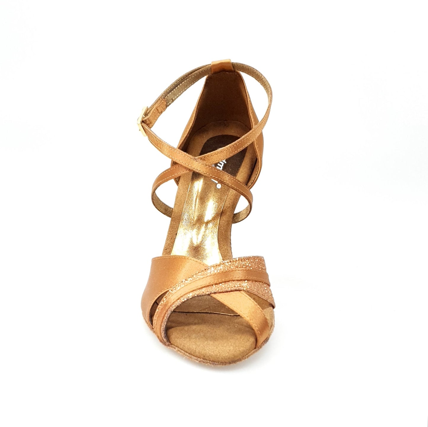 Scarpa stiletto Wish Dance Shop Rosalinda QC 660A in raso seta bronzo con glitter, tacco squadrato sottile laminato oro ramato