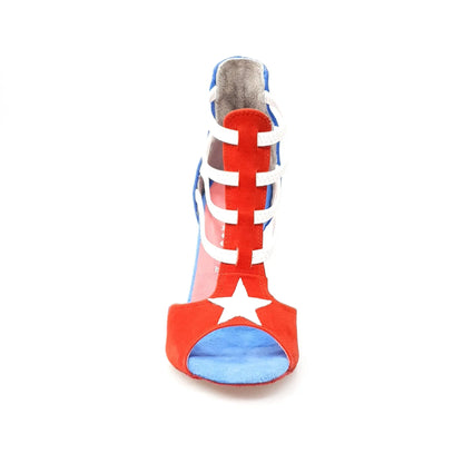 Sandalo donna Wish Dance Lilith 460 in camoscio rosso e blu, stile bandiera di Cuba, con dettagli eleganti e comodi.