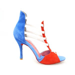 Load image into Gallery viewer, Lilith (460) - Woman&#39;s Sandal in Red and Blue Suede Cuban Flag Style
