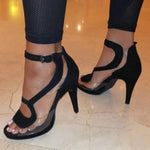 Load image into Gallery viewer, Angela - Woman&#39;s Sandal in Black Suede with Plexiglass and Plateau parts
