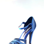 Carica immagine nella Galleria, Alexa (LP4) - Scarpa da Ballo in Raso Seta Blu Royal con Swarovski Celeste e Blu con Tacco Alto a Spillo Largo
