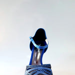 Carica immagine nella Galleria, Alexa (LP4) - Scarpa da Ballo in Raso Seta Blu Royal con Swarovski Celeste e Blu con Tacco Alto a Spillo Largo
