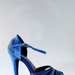 Carica immagine nella Galleria, Alexa (LP4) - Scarpa da Ballo in Raso Seta Blu Royal con Swarovski Celeste e Blu con Tacco Alto a Spillo Largo
