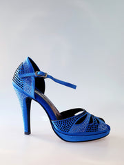 Load image into Gallery viewer, Alexa (LP4) - Royal Blue Silk Satin Dance Shoe with Swarovski
