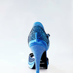 Carica immagine nella Galleria, Alexa (LP4) - Scarpa da Ballo in Raso Seta Blu Royal con Swarovski Celeste e Blu con Tacco Alto a Spillo Largo
