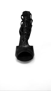 Lilith (460) - Sandalo da Donna in pelle Nera elastici neri Tacco alto a Spillo largo