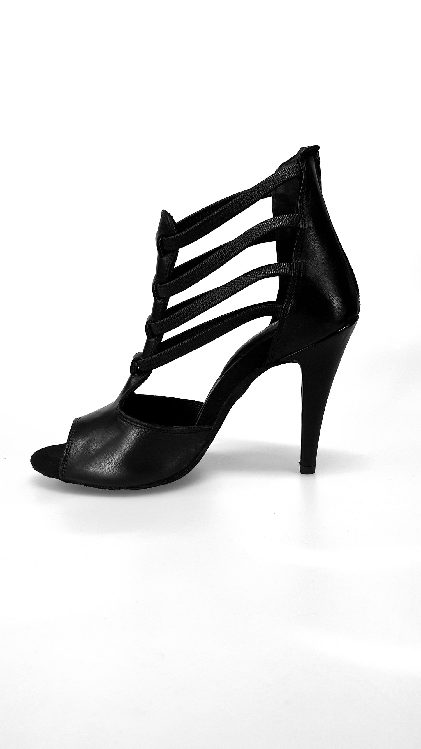 Sandalo donna Lilith (460) in pelle nera con elastici, tacco alto a spillo largo, design elegante e moderno.