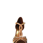 Load image into Gallery viewer, CAMILA Superb (accollata) L13 - Ballet Shoe in Bronze Silk Satin with Boreal Swarovski and Copper Gold Laminated Stiletto Heel
