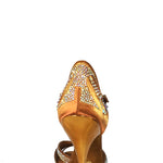 Load image into Gallery viewer, CAMILA Superb (accollata) L13 - Ballet Shoe in Bronze Silk Satin with Boreal Swarovski and Copper Gold Laminated Stiletto Heel
