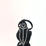 Load image into Gallery viewer, LUENIA QB Plus (45QB) - Scarpa da Ballo da Donna in Raso Seta Nero con 5 strisce Senza Rete cinturino incrociato alla caviglia e Swarovski Disegno Fantasy Tacco a Rocchettino
