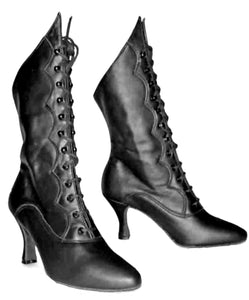 D-3 Pairè (L / B / Jo) - Black Leather Boot Front Closure with Laced Frogs