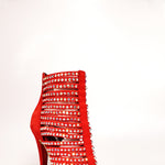 Load image into Gallery viewer, Elizabeth Plus - Sandalo da Donna a Tronchetto con zip beige in Camoscio Rosso e Swarovski Boreali
