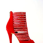 Load image into Gallery viewer, Elizabeth Plus - Sandalo da Donna a Tronchetto con zip beige in Camoscio Rosso e Swarovski Boreali
