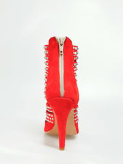 Load image into Gallery viewer, Elizabeth Plus - Sandalo da Donna a Tronchetto con zip beige in Camoscio Rosso e Swarovski Boreali
