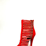 Load image into Gallery viewer, Elizabeth Plus - Sandalo da Donna a Tronchetto con zip beige in Camoscio Rosso e Swarovski Boreali
