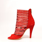 Load image into Gallery viewer, Elizabeth Plus - Sandalo da Donna a Tronchetto con zip beige in Camoscio Rosso e Swarovski Boreali
