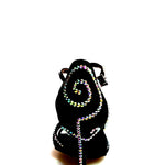 Load image into Gallery viewer, Infinity Plus (BI-Flex) - Woman&#39;s Shoe in Black Silk Satin with Swarovski Papal Stick Design and Extraflex Competition Bottom
