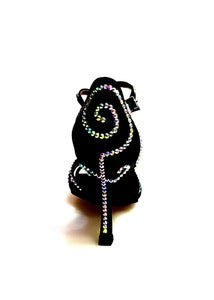 Infinity Plus (BI-Flex) - Woman's Shoe in Black Silk Satin with Swarovski Papal Stick Design and Extraflex Competition Bottom