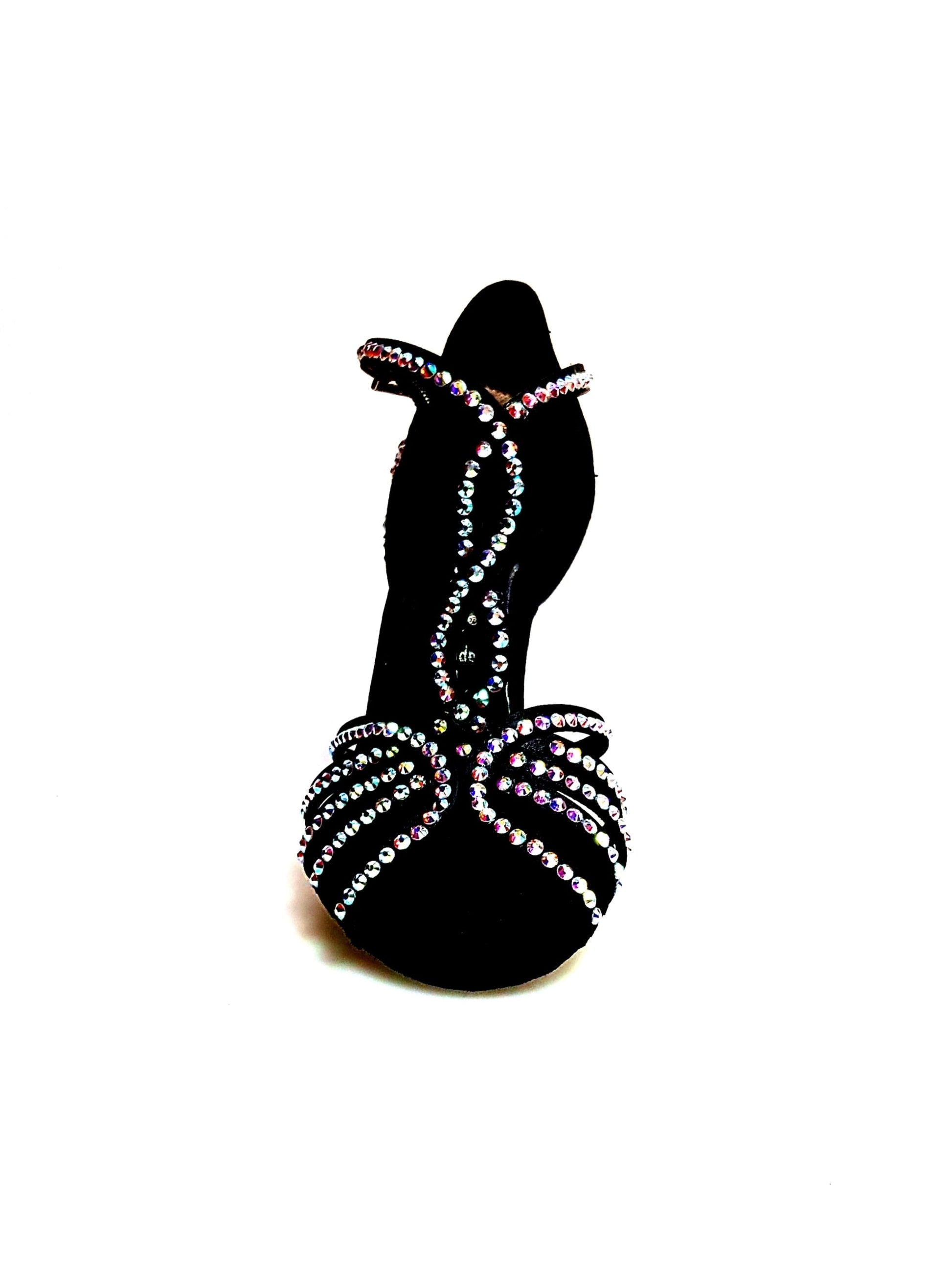 Scarpa da donna Infinity Plus (BI-Flex) in raso di seta nero con Swarovski e fondo extraflex, design elegante per ballo.